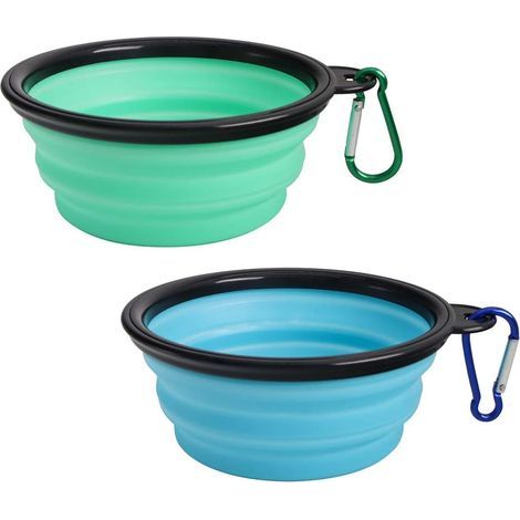 2 Pieces Collapsible Silicone Dog Bowl Travel Bowls for Dogs and Cats, Light Blue and Light Green (350ml) (1/5)