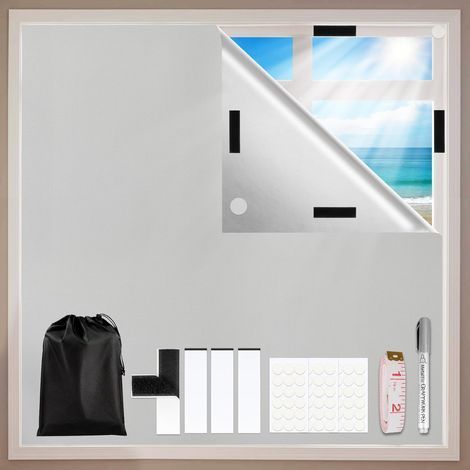 Verdunkelungsrollo ohne Bohren, 200 x 148 cm Sonnenschutzvorhang für Dachfenster, hitzebeständiges, wärmeisolierendes Material (Meterware), 100 % Verdunkelung, Weiß (1/5)