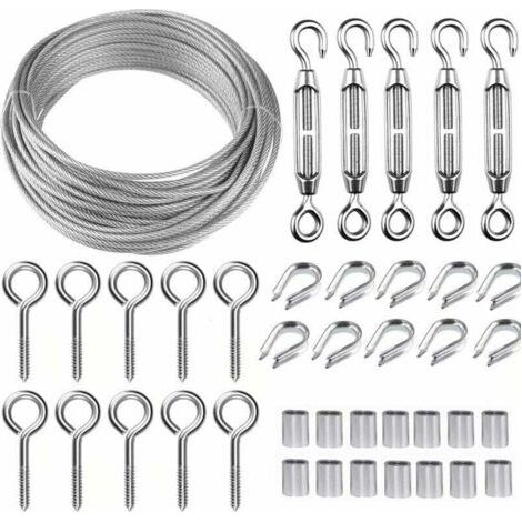 Kit de câble métallique en acier inoxydable de 5 m/2 mm avec tendeur de fil robuste M5, kit de rouleau de fil de clôture, kit de garde-corps de câble, tendeurs de fil de jardin pour plantes grimpante