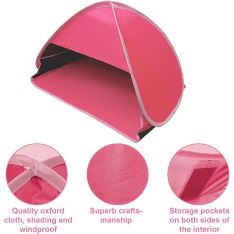 Mini tienda de campaña parasol, 1 pieza, Tienda de playa plegable con protección UV, camping, picnics y la playa, Vinilo rosa, Talla L (1/5)