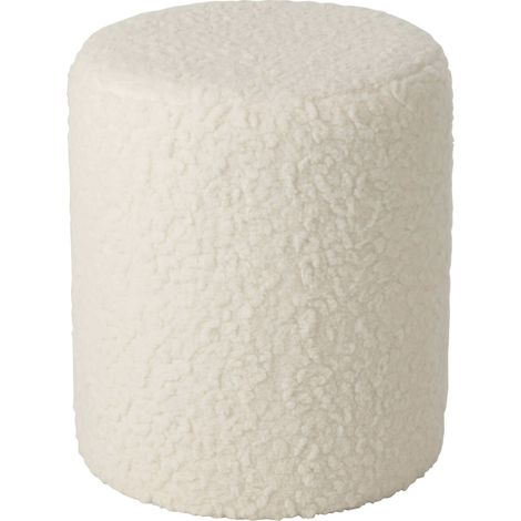 Tabouret fourrure blanc confort bois assise douce salon chambre - Blanc bouclette chaleureux (1/4)