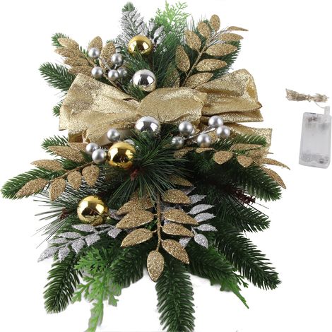 Décoration de Noël Artificielle en Guirlande Résistante à la Décoloration pour Porte, Mur, Salon, Cuisine, Magasin, Jardin