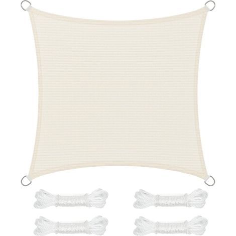 Voile d’Ombrage 3 x 3 m, Protection Solaire en Tissu HDPE, Respirant, Perméable à l’Eau, pour Terrasse, Jardin, Balcon, Camping, Carré, Concave, Beige (1/5)