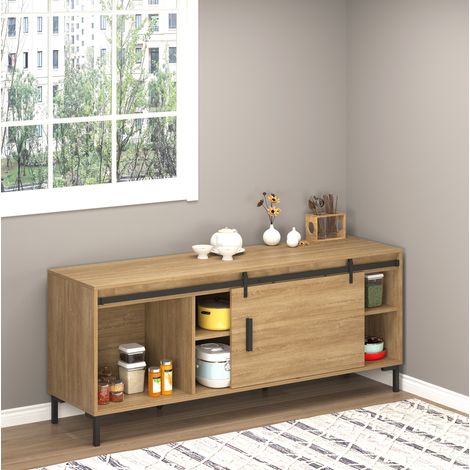 Kit rail porte coulissante 200x0,4x18 cm en acier noir, pour porte en bois gain de place – MEUBLIV (1/5)