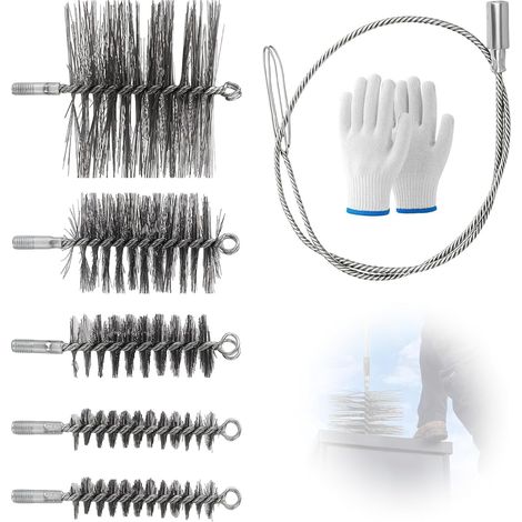 7 Pieces Chimney Sweeping Kit, Boiler Brushes 1.181/1.969/3.150/150mm (1/5)