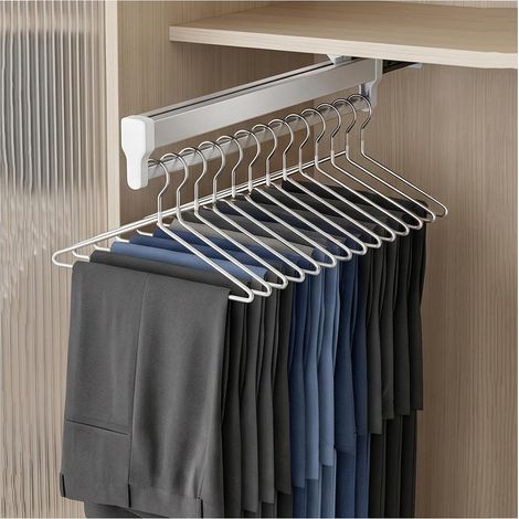 Telescopic sliding hanger holder, 30 cm/11.81 inches Wardrobe Clothes Rack Extendable Sliding Rail Organizer Telescopic Rack Trouser Rack Multifunctional Metal Rack (1/5)