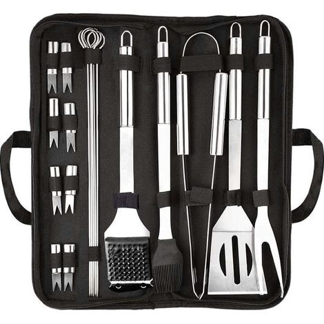 GROOFOO Ustensiles Barbecue,20pcs Kit Barbecue Accessoire,Acier Inoxydable Outil de Barbecue,Premium Complète Accessoire Barbecue en Plein air Ustensiles pour Cadeau pour Jardin Voyage ou Camping Fête (1/5)