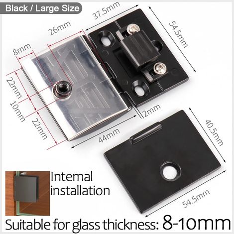(Grand format intérieur noir) Kit de charnière pivotante à 90° pour porte de douche en verre (1 pièce), avec vis de fixation pour vitrine, compatible avec verre de 5 à 10 mm. (1/5)