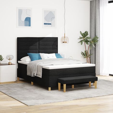 vidaXL Boxspringbett mit Matratze & Bank Schwarz 140x200 cm Stoff (1/5)