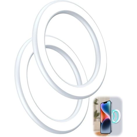 2 Pack Anneau MagSafe Mural Magnétique Mag Safe Sticker Autocollant pour iPhone 12/13/14/15/16 Aimant Coque en Alliage Support sans Traces (Blanc) pour Auto, Salle de Bain et Cuisine (1/5)