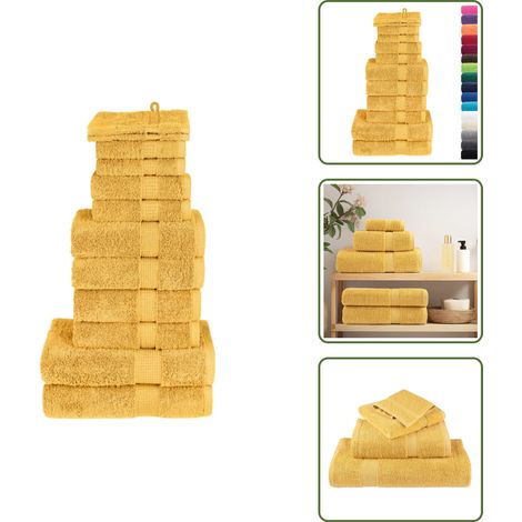Duschtuch - vidaXL 12 tlg. Premium-Handtuch-Set SOLUND Golden 600 g/m² - Waschlappen (1/5)