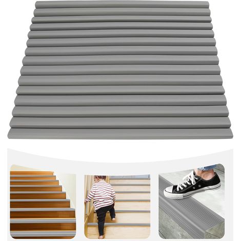 Grey 15 Pieces Stair Edge Protector, PVC Stair Corner Trim Strips with Anti-slip Texture, Step Edge Trim for Home, Schools, Daycare Centers, Kindergartens 90  5  2.5cm (1/5)