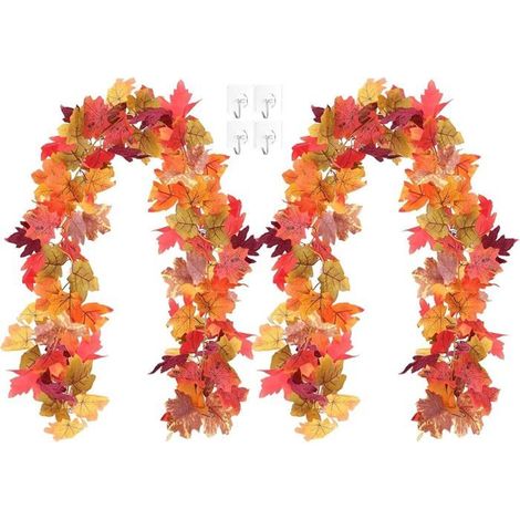 Lot de 2 Guirlandes Feuilles Érable Artificielles 1,8m, Décoration Automne Halloween Thanksgiving Mariage Maison (1/5)