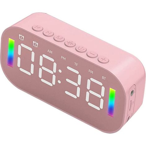 Rosafarbener digitaler LED-Wecker mit UKW-Radio