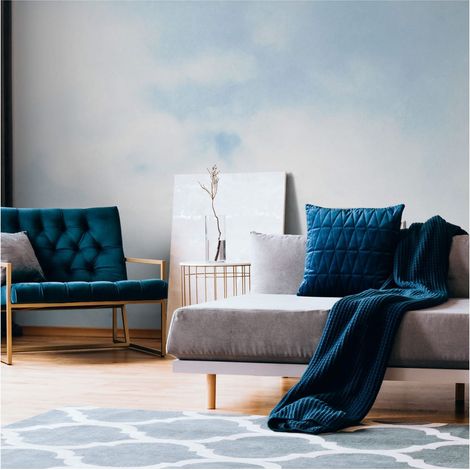 Sfondo fotografico Profhome 382281 Carta da parati TNT goffrata a caldo liscia con le nuvole opaca blu bianco 3,71 m x 2,8 m (1/4)