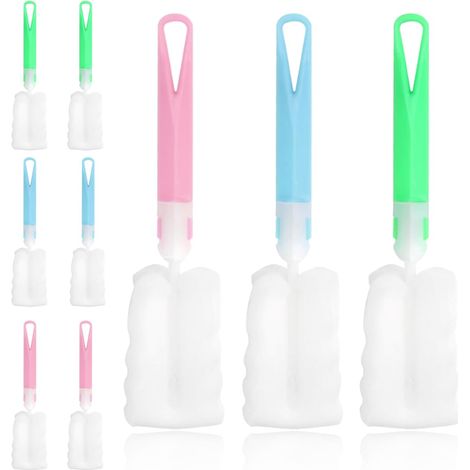 9 Pcs goupillon bouteille, Brosse à Bouteille Éponge Souple Réglable 27,8x6 cm, Goupillon pour Biberon, Carafe, Brosse biberon bébé,Thermos et Bouteille de Vin brosses à Bouteille d'éponge (1/5)