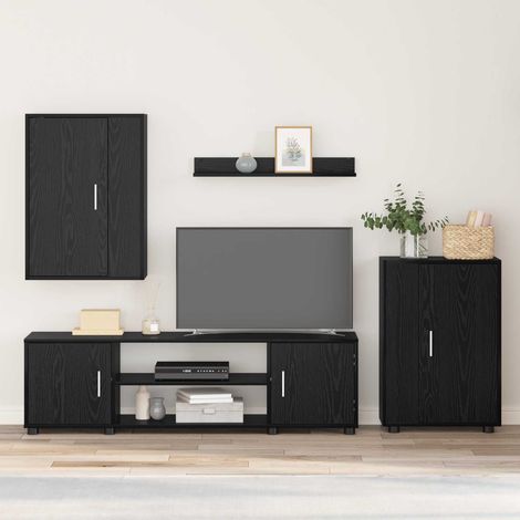 Ensemble meuble TV 4 pcs-Banc TV-Meuble Télé Chêne noir Bois d'ingénierie 849123 (1/5)
