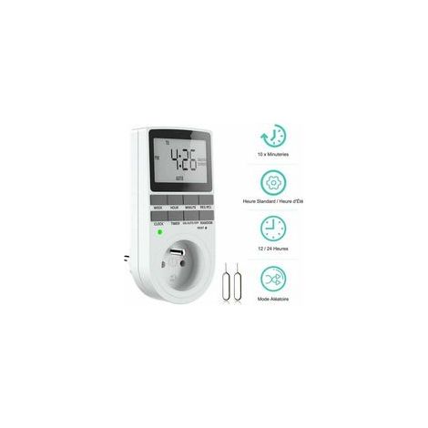 Prise Programmable Digitale  Minuterie Numérique Hebdomadaire avec Ecran LCD  Minuterie Prise Electrique 12H/24H/7Jours  Économie d'Énergie Pour L'électroménagers et L'éclairage  1 Pack