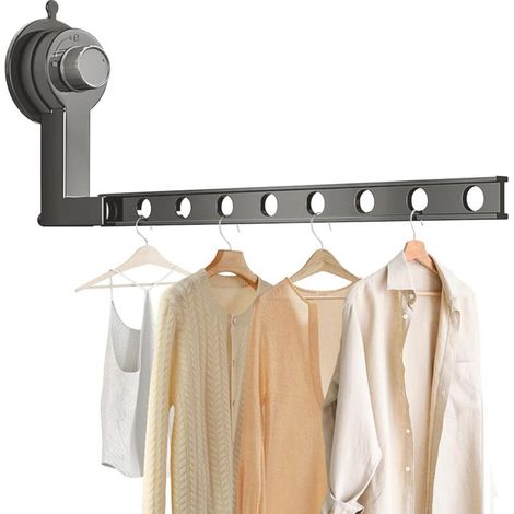 Séchoir à linge mural pliable à ventouses, étendoir à linge mural en aluminium pour chambre, salle de bain, buanderie, 8 trous (gris) (1/5)
