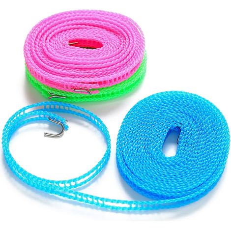 Corde à Linge - 8 M Non Glissante et Anti-Vent - Type Clôture avec Sac de Rangement - Pour Séchage Extérieur et Voyage (1/5)