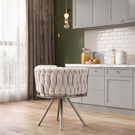 Lot de 6 chaises pivotantes en velours beige avec piètement (1/5)