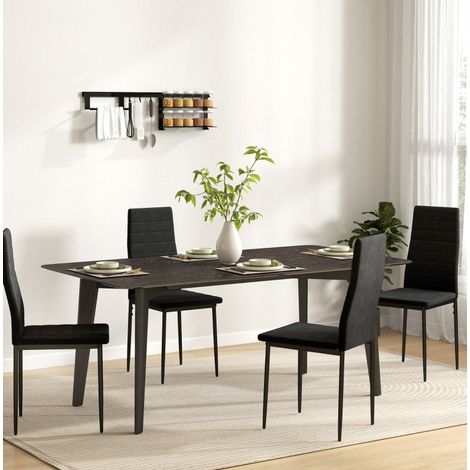 Lot de 4 chaises de salle à manger sans accoudoirs, tissu, pieds métalliques, noires, OKWISH (1/5)