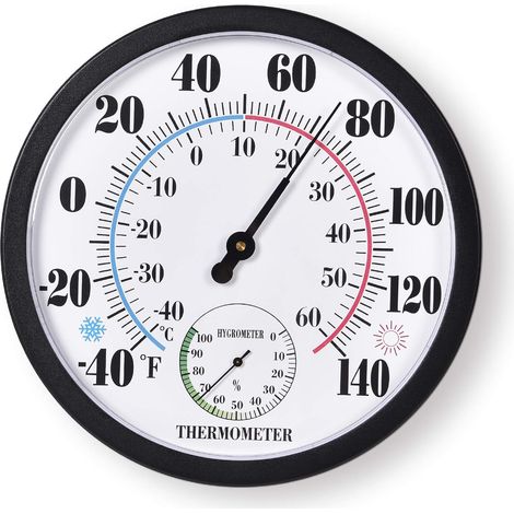 Termómetro para interiores y exteriores, de pared digital grande, termómetro higrómetro, resistente al agua, no necesita pilas, 25 cm (1/5)