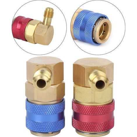 Raccords Rapides de Climatisation Automobile R134A, Adaptateurs 90°, Coudé, Matériau Cuivre, Paire (1 Bas/1 Haut) (1/5)