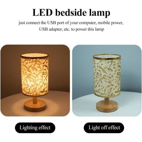 Lampe de table de chevet, lampe de bureau LED moderne, gradable, avec base ronde en bois, pour chambre à coucher, salon, bureau (1/4)