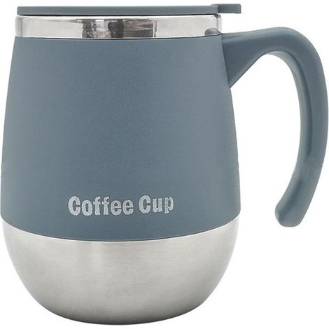 Mug isotherme avec anse et couvercle coulissant anti-éclaboussures - Mug en verre à double paroi sous vide en acier inoxydable pour maintenir les boissons chaudes ou froides - Bleu (1/2)