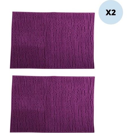 Juego de 2 alfombras de baño CHENILLE de microfibra 40x60cm Morado MSV