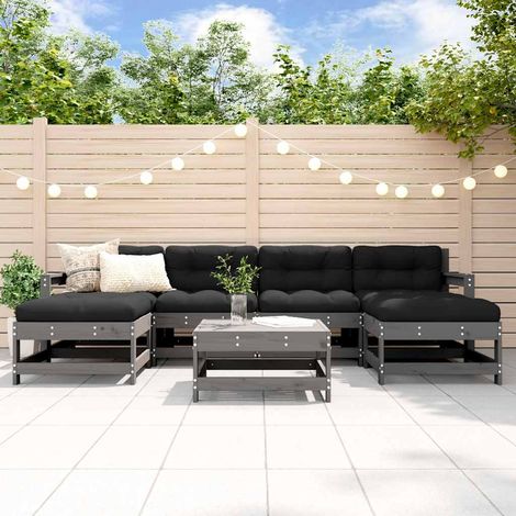 7 pcs Salon de jardin avec coussins,Salon d'extérieur,Ensemble Meuble de Jardin gris bois massif DGBDF403903 (1/5)