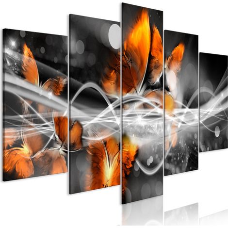 Tableau 5 Panneaux "Swarm of Butterflies Wide Grey" 50 x 100 cm (1/2)