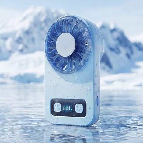 Ventilateur TEC bleu – 5 vitesses – USB-C – Silencieux – Refroidissement instantané – Sans eau – Pour sport, voyage, bureau – Fraîcheur puissante (1/4)