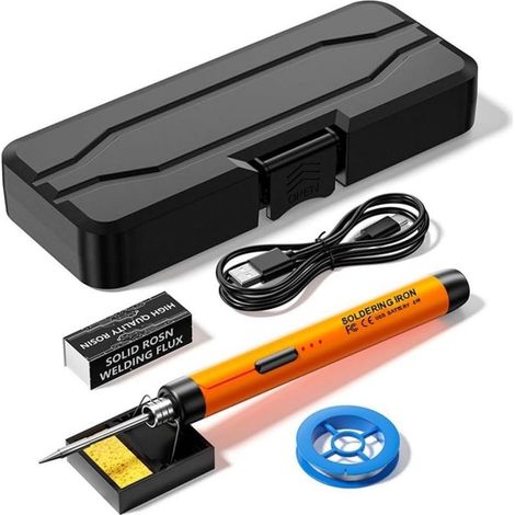 Kit de fer à souder sans fil - Fer à souder USB, 3 réglages de température ajustables (300°C à 450°C), support de fer à souder, fil à souder, pâte à souder (1/5)