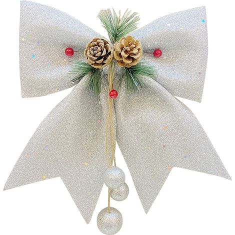 Ribbon Noeud Papillon - Pour Arbre De Noël - Décoration Festive En Coton Perlé - 25 x 30 cm - Ornement Rustique Pour Guirlande Et Couronne - 1 Pièce (1/2)