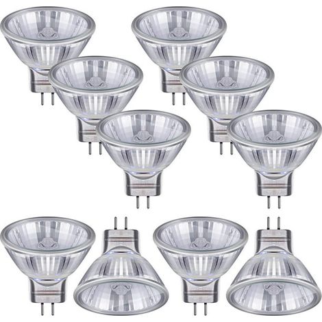 10 Ampoules Halogène MR11 12V FTD, Ampoules Spot Halogène, Culot GU4 Bi-Pin, Verre Blanc Chaud 2700K, Variateur, Ampoule Réflecteur Halogène de Précision Fibre Optique (20W) (1/5)