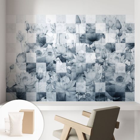 Papier peint intissé avec imprimé pour décoration intérieure pour rénovation a motif - Colle incluse gratuite Fleurs de lotus 104x70 cm (1/5)