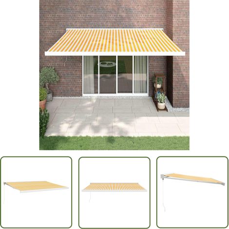 The Living Store Markise Einziehbar Gelb und Weiß 4x3 m Stoff und Aluminium - Gartenmarkise - Sonnensegel - Terrassendach - Gelbe Markise - Weiße Markise (1/5)