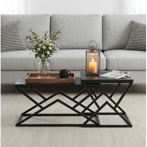 Nestende Couchtische 80x50x40 und 60x48x45 cm, schwarz, Metall-Holz, geometrisch MEUBLIV (1/5)