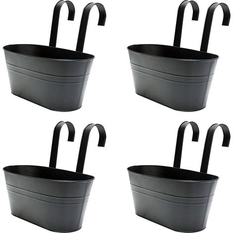 Pieces Metal Hanging Flower Pots, Balcony Hanging Pots with Drainage Hole, Black Hanging Pots with Removable Hook for Balcony, Fence, Garden, Wall, Home Decor (1/5)