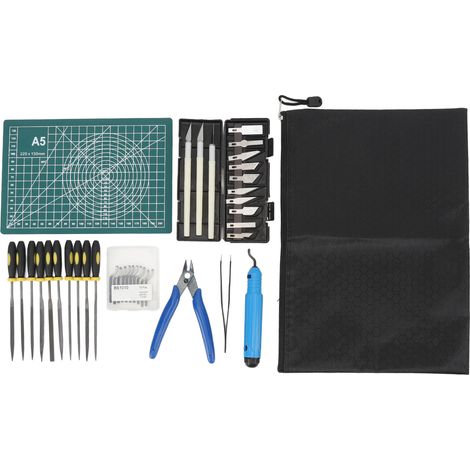 Kit d'outils pour impression 3D comprenant un outil d'ébavurage, une pince, une brucelle, une planche à découper et des accessoires d'impression 3D pour le décapage, le nettoyage et la finition. (1/5)