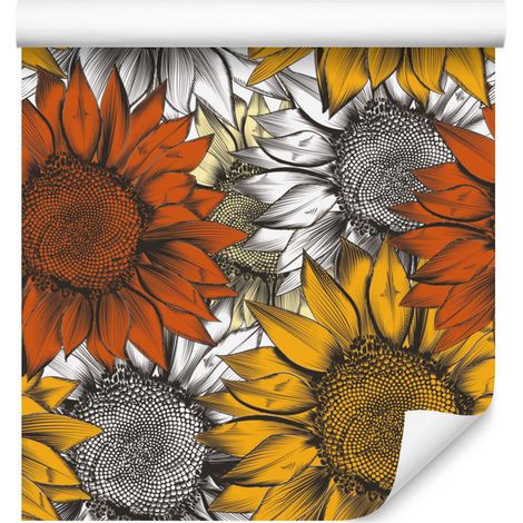 Carta da parati con girasoli colorati per soggiorno e camera da letto, 50x1000 cm (1/5)
