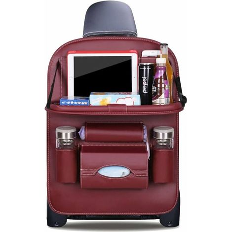 Green Mobility-Organiseurs pour Voiture Kick Mats cuir PU de luxe Protecteur de Siège Arrière avec porte-tablette pliable Imperméable Organisateurs de Voiture Rangement (Rouge Foncé, 1 Pack) (1/5)
