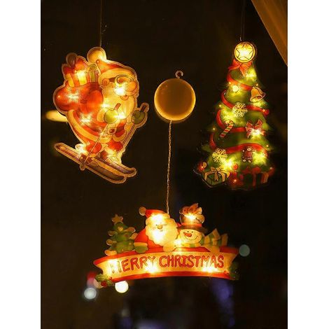 Guirlandes lumineuses de Noël autocollantes pour vitrines, guirlandes à suspendre, décorations lumineuses de Noël, guirlandes lumineuses LED à ventouse pour vitrines de magasins, petites lanternes (A, (1/4)