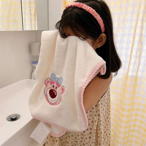 Niedliches Teddybär-Badetuchset, 2-teilig, weiche und saugfähige Hanfspitze, weiße Cord-Mikrofaser (1/5)