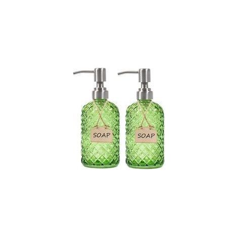 Lot de 2 Distributeurs de Savon en Verre Design Élégant avec Pompe Acier Inoxydable 304, Antirouille, Pour Cuisine et Salle de Bain (1/4)
