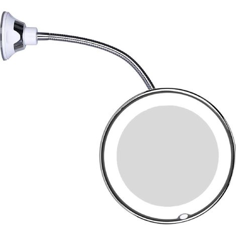 Miroir de maquillage grossissant x10 avec col de cygne flexible et éclairage LED, ventouse à verrouillage puissant, lumière diffuse et vive, rotation à 360°, portable et sans fil, idéal pour les voyag (1/5)