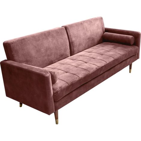Sofa ATELIA rosa, umwandelbar – Design-Schlafsofa aus Samt mit Massivholzstruktur (1/5)