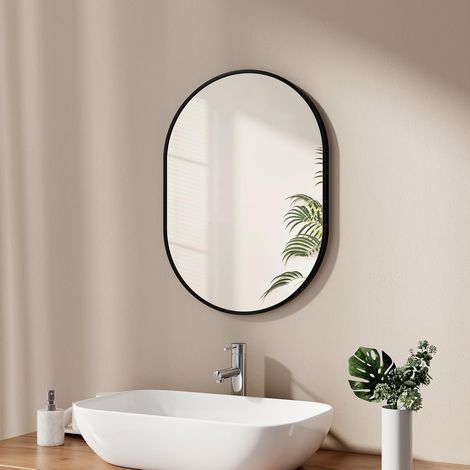 Miroir de Salle de Bain, Ovale, 45 x 60 cm, avec Cadre Noir, Mural, Ovale, Horizontal/Vertical, Noir, décoratif HD, pour Salle de Bain, Couloir (1/5)